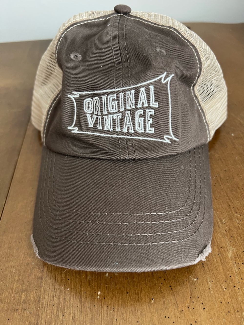 Brown and Tan Vintage Vibes Cotton and Mesh Trucker Cap